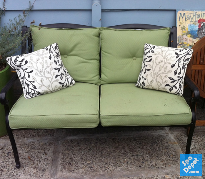 Old worn outdoor furniture cushions